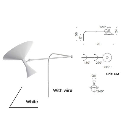 Marseille Wall Lamp White Black Metal Trumpet Swing Arm Sconce Lamp