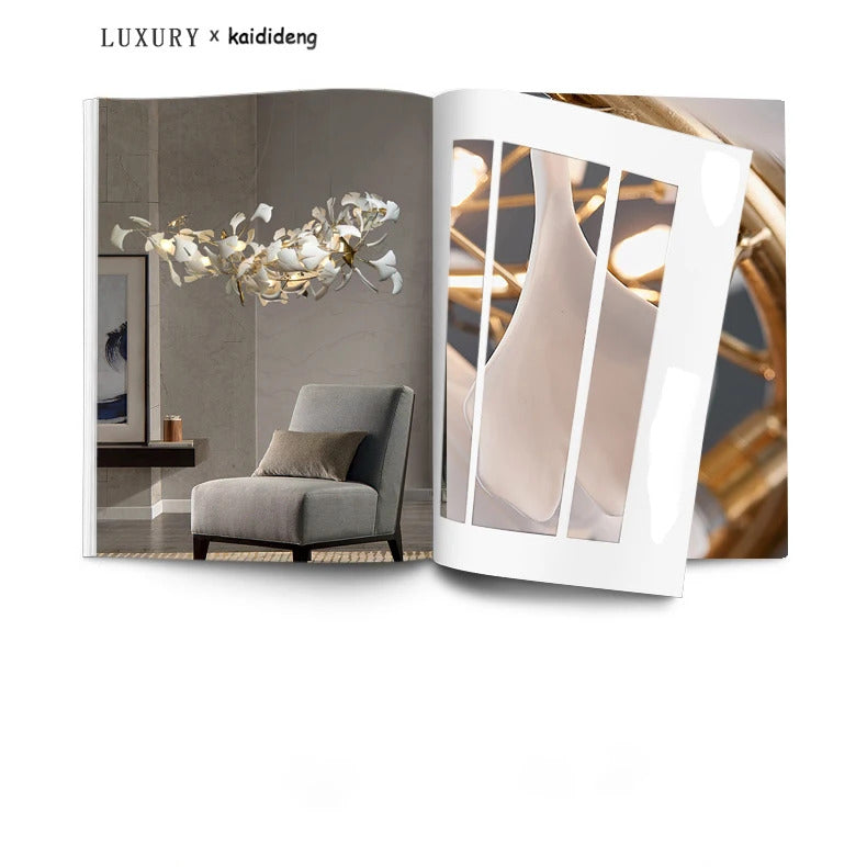 Luxury Ceramic Ginkgo Leaf Chandelier Gold Branches Chandelier