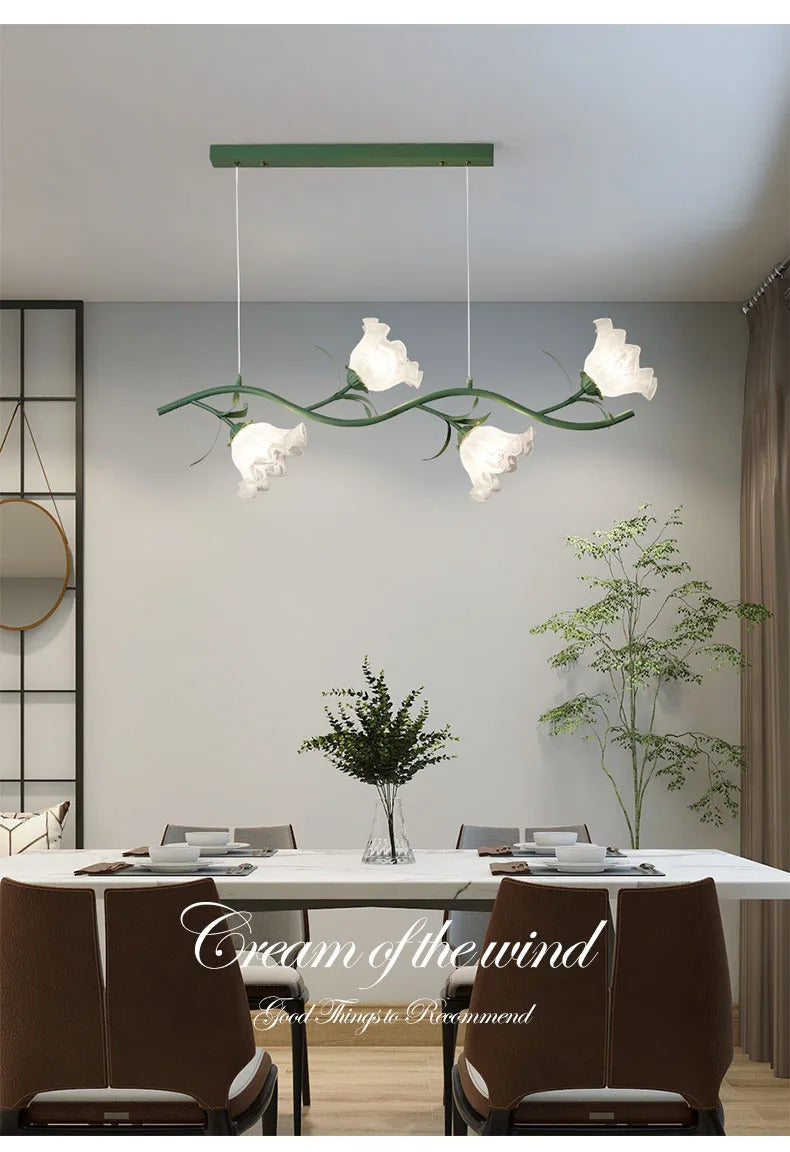 French Rural Flower Pendant Lamp Cream Style Green flower Chandelier