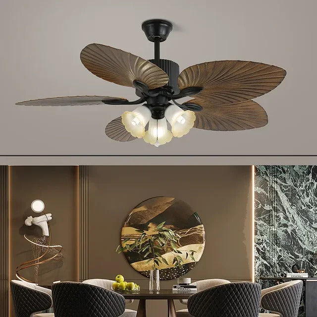 American Retro ceiling Fan Light European Mid-Century vintage Luxury chandelier Remote Fan