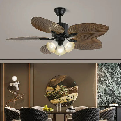 American Retro ceiling Fan Light European Mid-Century vintage Luxury chandelier Remote Fan