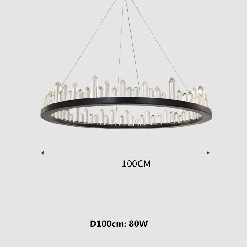 Modern Luxury Crystal Ring chandeliers Round black golden pendant lamp LED hanging light