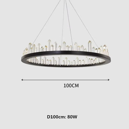 Modern Luxury Crystal Ring chandeliers Round black golden pendant lamp LED hanging light