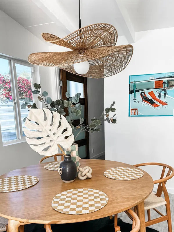 Wabi Sabi Rattan Chandelier Retro LED Weaving Pendant Lamp