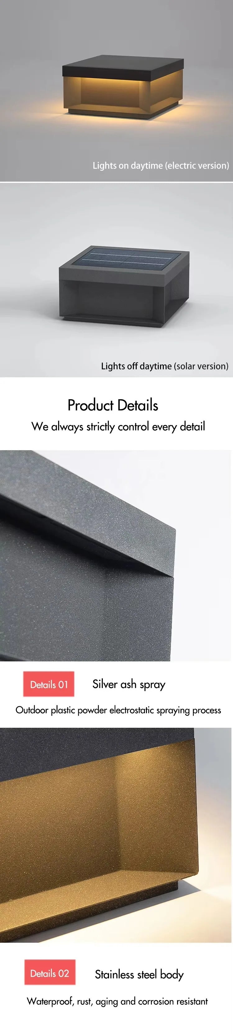 Modern Simple Solar Pillar Light High Quality Outdoor Waterproof Gate Pillar Yard Wall Light