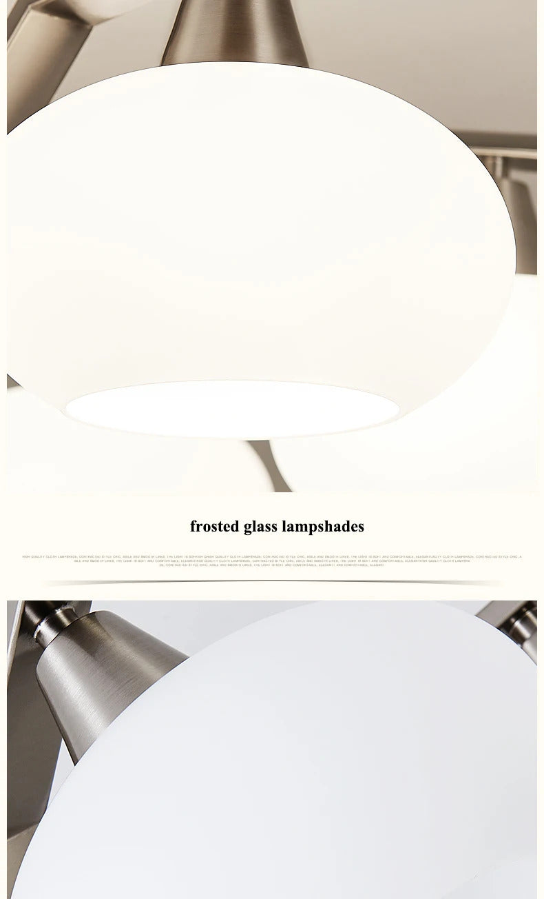 Modern silver chandelier Metal milky white glass lampshade Living Room pendant lamp