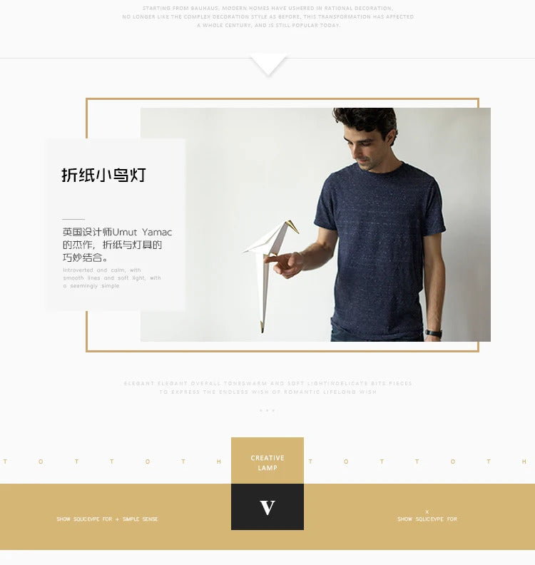 Perch Light Chandeliers designer bird lamps For Restaurant Children's Room paper cranes origami lamp bedroom room Swing light