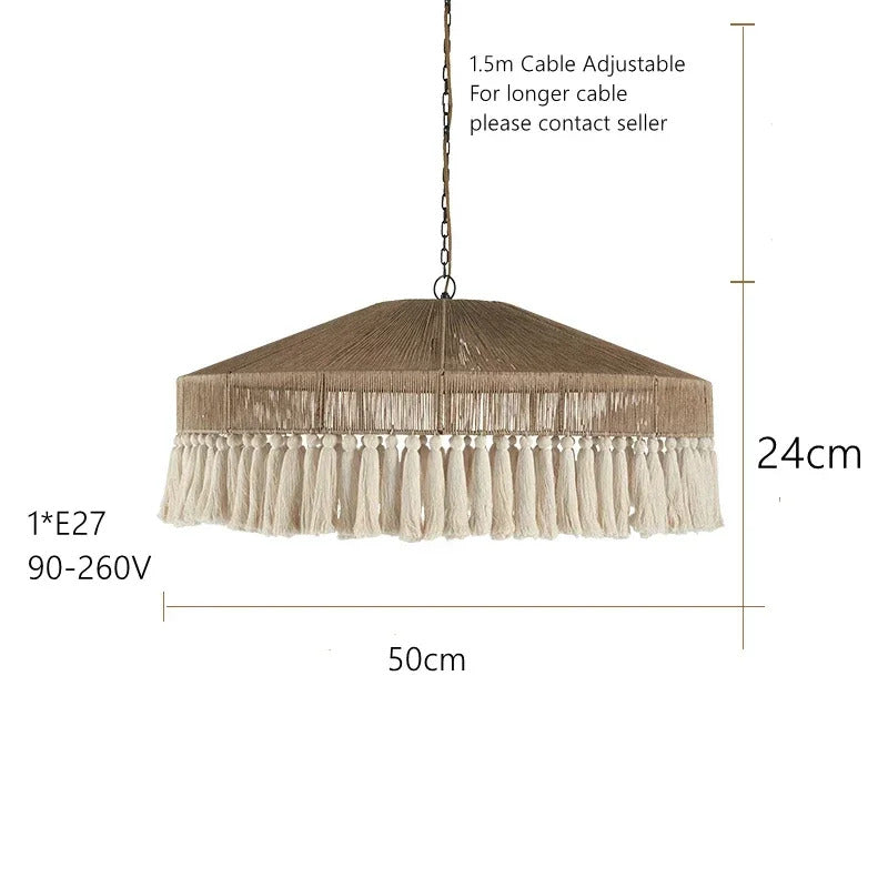 Wabi Sabi Style Retro Living Room Hemp Rope Pendant Light Bohemian Tassel Pendant Lamp