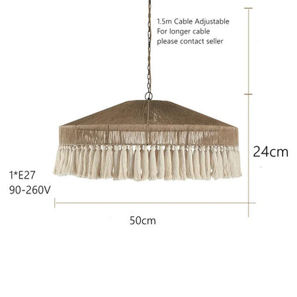 Wabi Sabi Style Retro Living Room Hemp Rope Pendant Light Bohemian Tassel Pendant Lamp