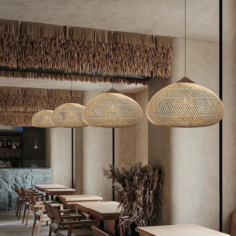 Japanese Wabi-Sabi Rattan Pendant Light Hand-Woven Boho Lamp