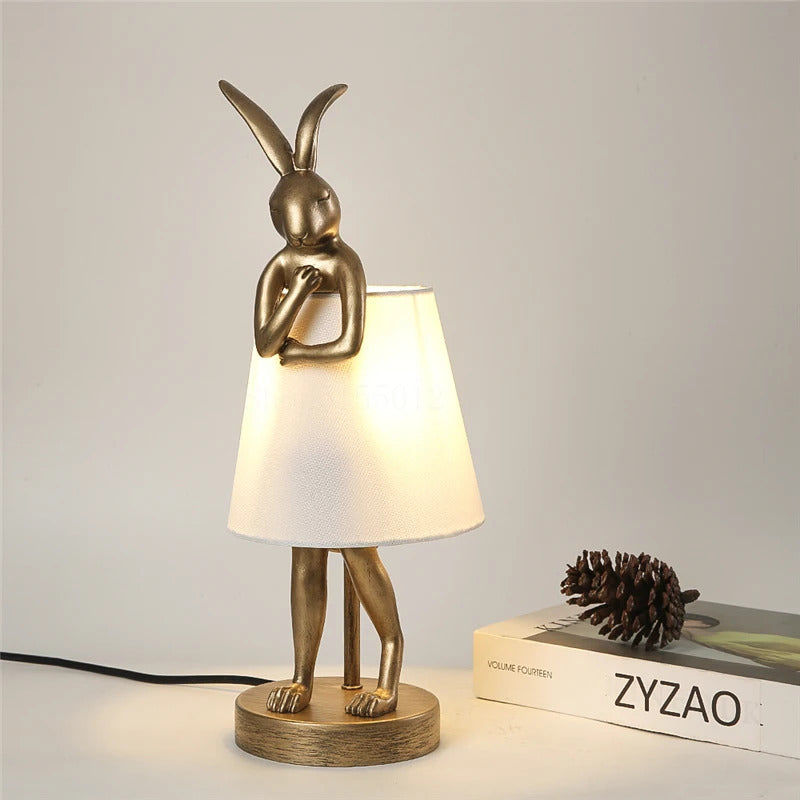 Nordic LED rabbit table lamp Designer resin rabbit desk lamp for study bedroom children's room reading led light bedside lamp