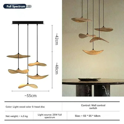 Japanese Lotus Leaf Chandelier Wabi Sabi Solid Wood Hanging Lamp