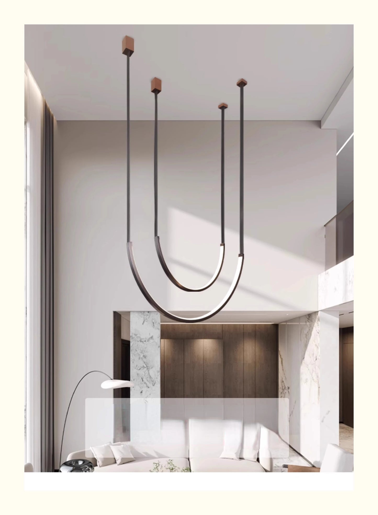 Nordic U-shaped Line Pendant Light LED Long Leather Hanging Lamp