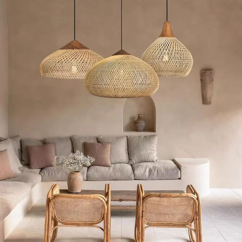 Japanese Wabi-Sabi Rattan Pendant Light Hand-Woven Boho Lamp