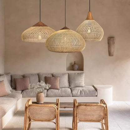 Japanese Wabi-Sabi Rattan Pendant Light Hand-Woven Boho Lamp