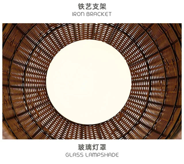 Natural handmade rattan floor lamp Japanese Outdoor waterproof Garden standing lamp