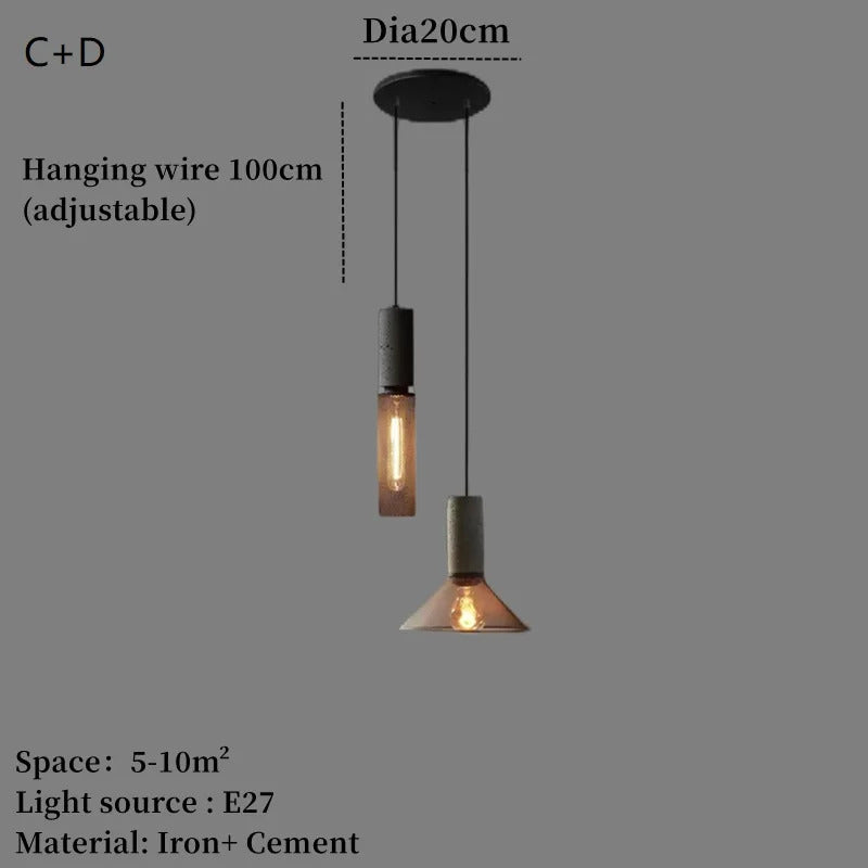 Industrial Concrete Pendant Light Home Decoration Chandelier Fixture Iron Shade Cement Hanging Lamp