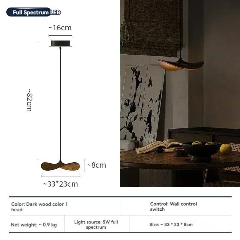 Japanese Lotus Leaf Chandelier Wabi Sabi Solid Wood Hanging Lamp