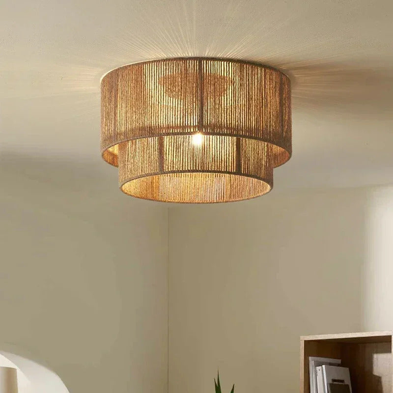 Retro Handmade Tiered Woven Ceiling Light with Rustic Design