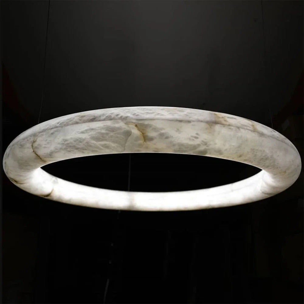Hot selling high-end living room main light, round all copper leather pendant light, Spanish marble pendant light