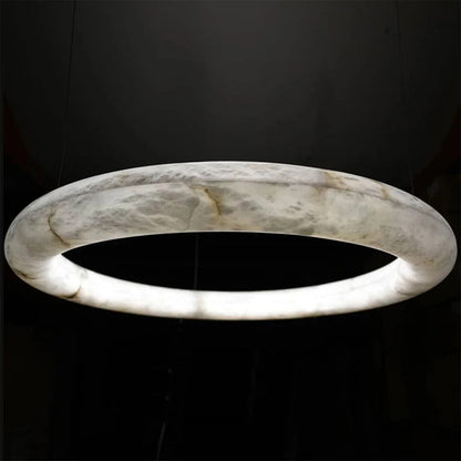 Hot selling high-end living room main light, round all copper leather pendant light, Spanish marble pendant light