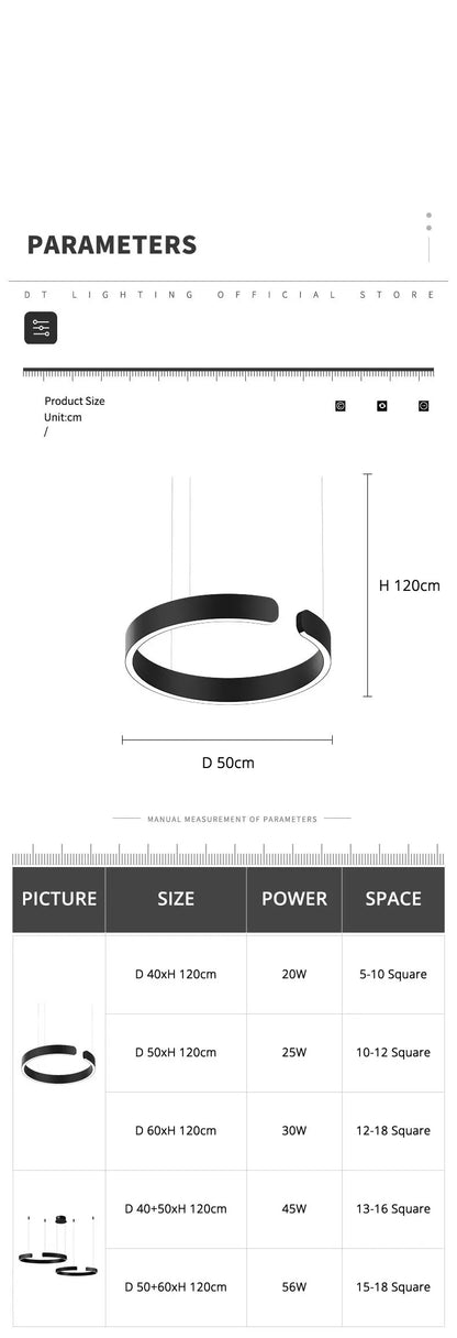 Nordic Led Ring Chandelier Modern Design Rose Gold Black White and Gold Lamp