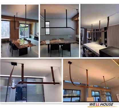 Modern Leather Chandelier LED Belt Fabric Pendant Lamp For Hotel Living Room Office Decor Minimalist Dining Table Hanging Lamp