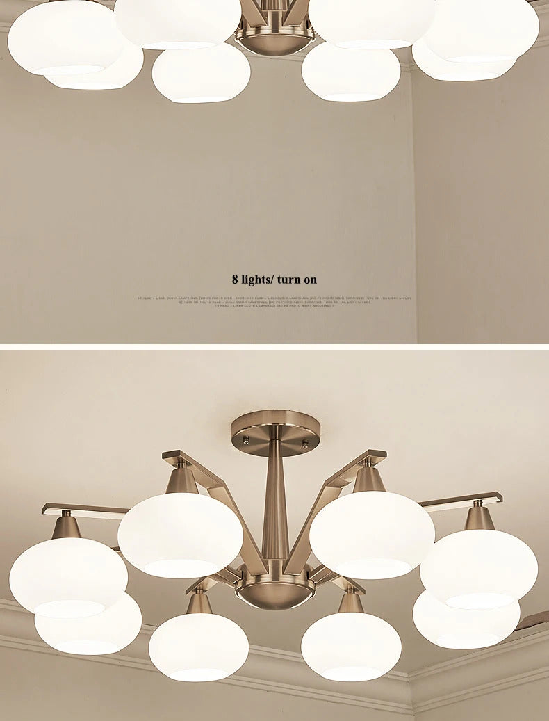 Modern silver chandelier Metal milky white glass lampshade Living Room pendant lamp