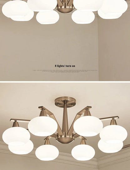 Modern silver chandelier Metal milky white glass lampshade Living Room pendant lamp