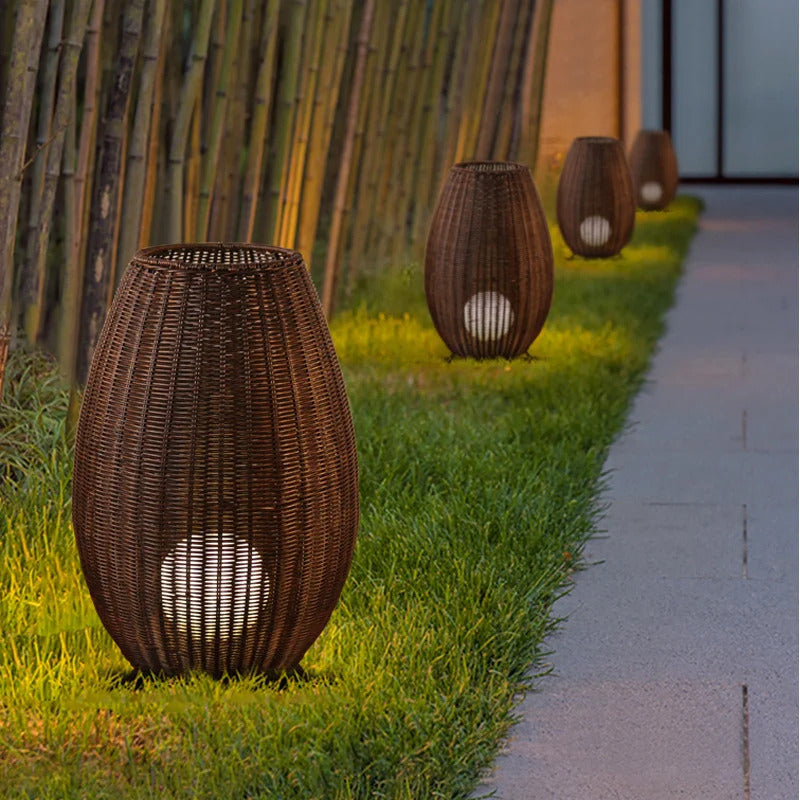 Natural handmade rattan floor lamp Japanese Outdoor waterproof Garden standing lamp