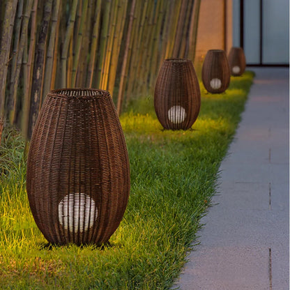 Natural handmade rattan floor lamp Japanese Outdoor waterproof Garden standing lamp