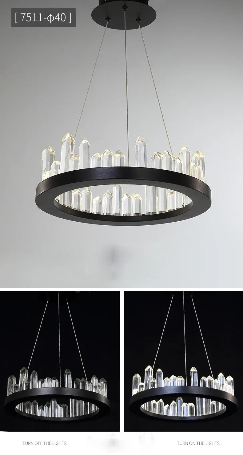 Modern Luxury Crystal Ring chandeliers Round black golden pendant lamp LED hanging light