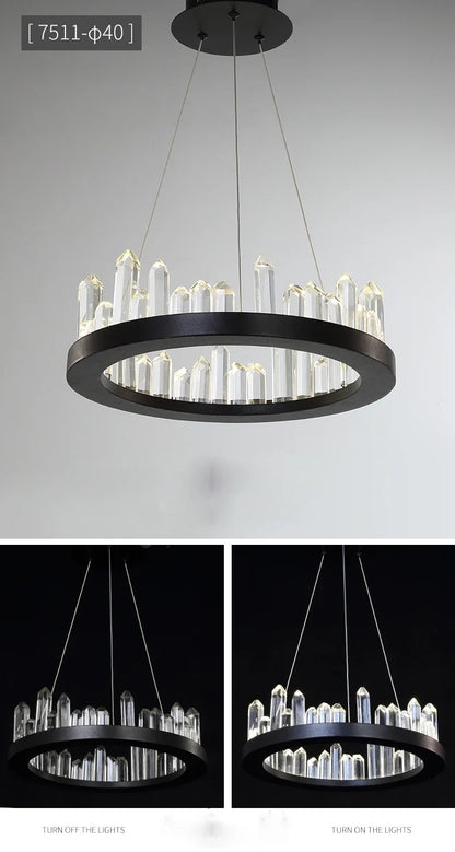 Modern Luxury Crystal Ring chandeliers Round black golden pendant lamp LED hanging light