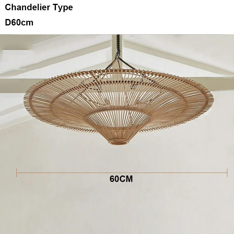 Large Wicker Pendant Lamp Wabi Sabi Style Rattan Chandelier