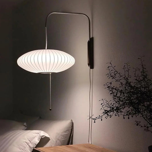 Nordic minimalist milk white wall lamp Danish designer Hand Woven Silk table light