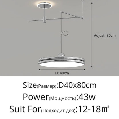 French Flying Saucer Pendant Light Creative Design Extendable Rotating Long Pole Lamp