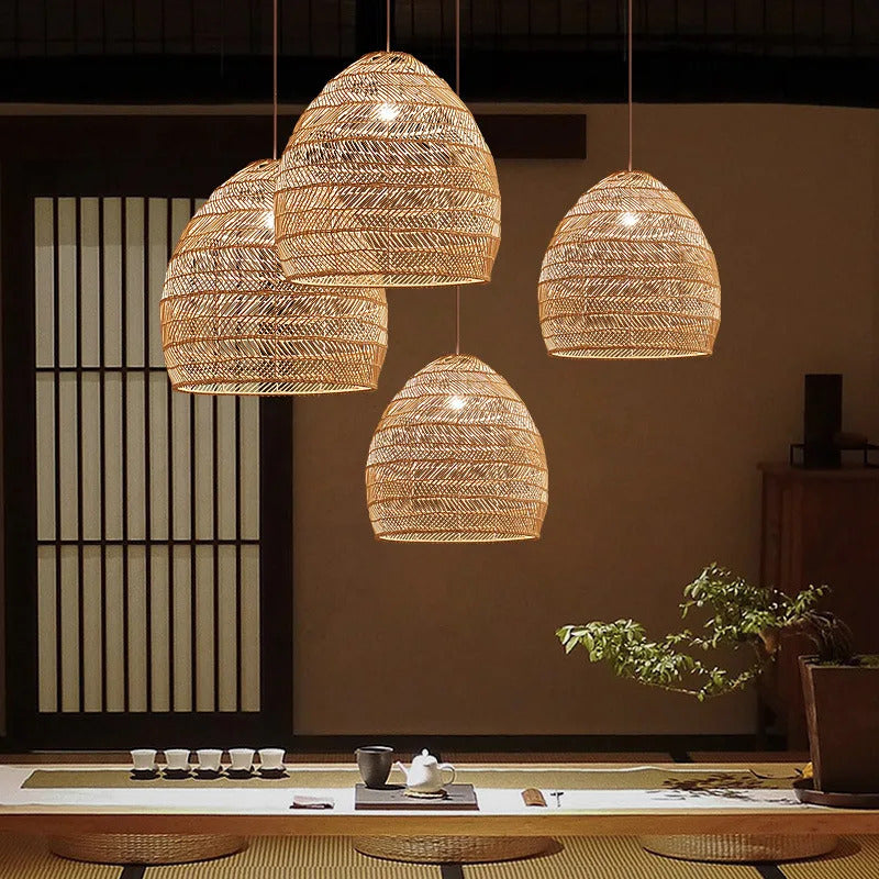Natural Rattan wicker hanging lamp Chinese Style suspension