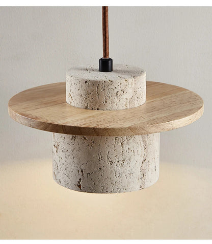 Nordic yellow Cave Stone Wood pendant light Wabi sabi retro natural stone Chandelier Lamp