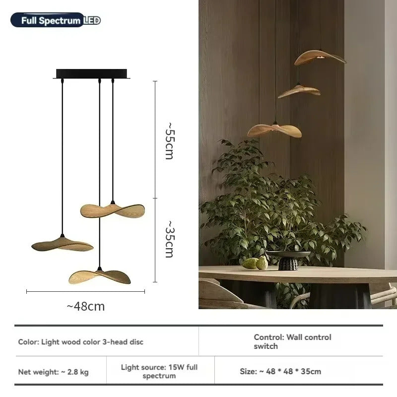 Japanese Lotus Leaf Chandelier Wabi Sabi Solid Wood Hanging Lamp