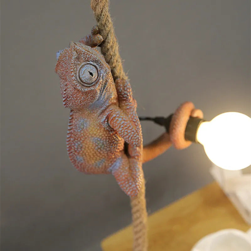 Resin chameleon pendant light Retro Hemp Rope Monkey Pendant Lamp
