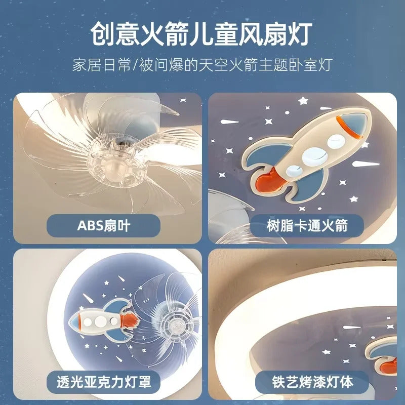Modern Kids Room Ceiling Fan Light Cartoon Moon Astronaut children bedroom hanging Light