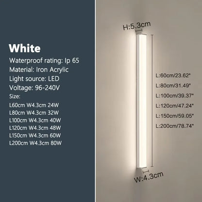Modern Waterproof Outdoor Long Strip Wall Light