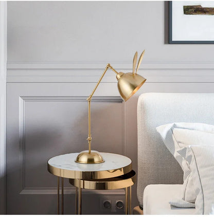 Nordic pink rabbit table lamp led folding arm desk lamp for Children's Room decor eye protection study bedside book reading lamp