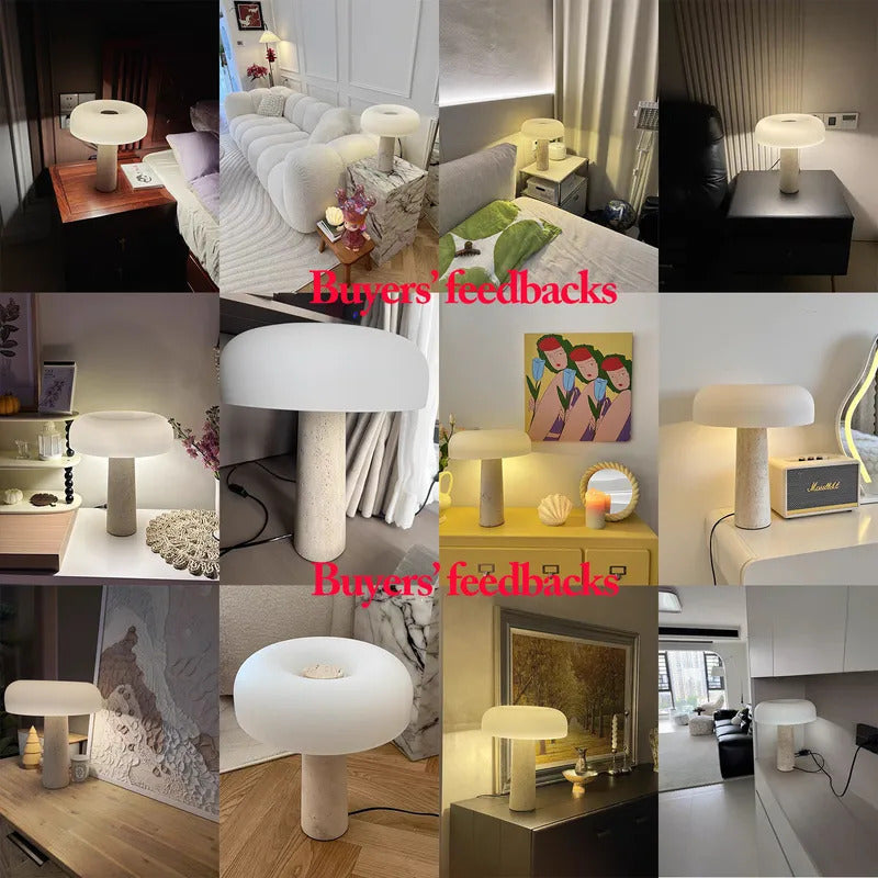 Modern Travertine Table Lamp Natural Stone LED Desk Lamp Indoor Decor Lighting Bedroom Living Room Study Matte Glass Lampshade