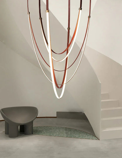 Nordic Leather Chandelier Designer Belt Pendant lamp for Living room Villa Hotel Duplex Building LED Staircase Hanging lamp