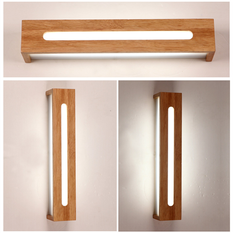 Modern Bathroom Mirror Wall Lamps Nordic Solid Wooden Linear LED Sconce light