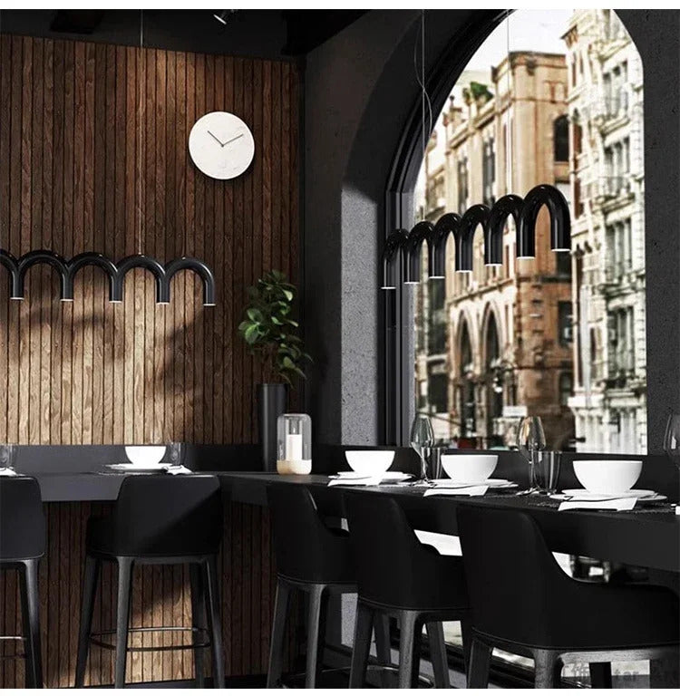 Oblure Arch Chandelier Post Modern Design Pendant Light for Coffee living Room Kitchen U shaped Lamp Blue Metal macaron lamp