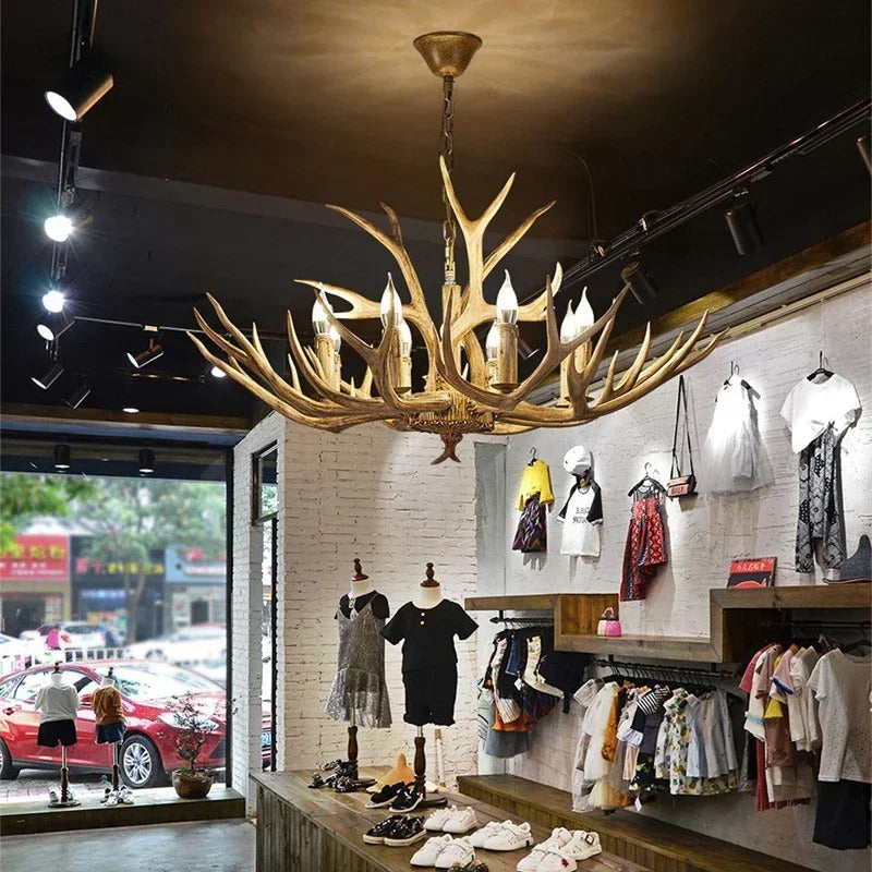 Christmas Style Antler Deer Chandelier for Living Room Loft Large Resin Deer Hanging Lamp Fixture Farmhouse BIg Hanging Light