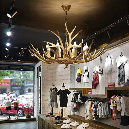 Christmas Style Antler Deer Chandelier for Living Room Loft Large Resin Deer Hanging Lamp Fixture Farmhouse BIg Hanging Light