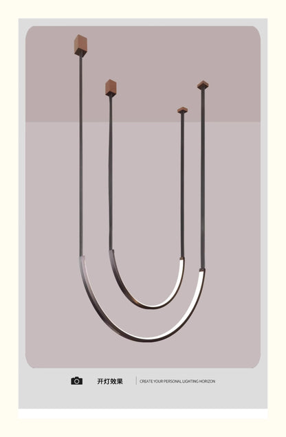 Nordic U-shaped Line Pendant Light LED Long Leather Hanging Lamp